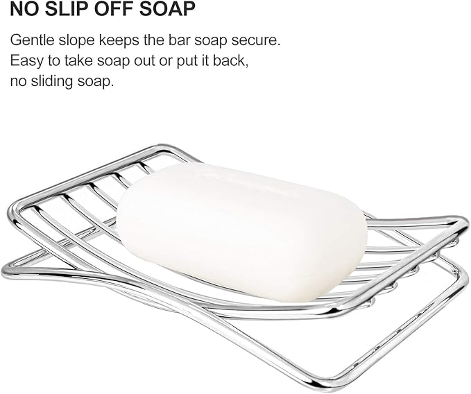 Soap Dish Stainless Steel Bar Soap Holder for Shower Bathroom, Self-draining Soap Dishes Sponge Holder for Kitchen Sink Easy Cleaning Quick Dry with Beige Soap Saver