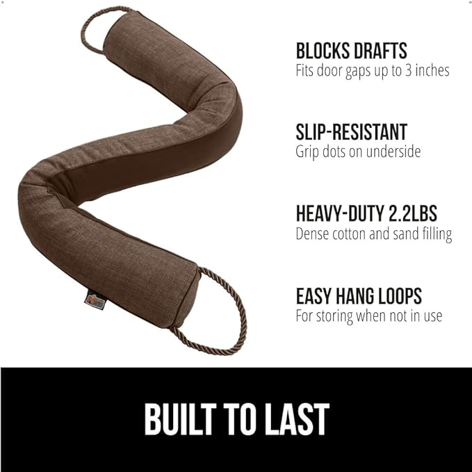 GORILLA GRIP Door Draft Stopper for Bottom of Doors, Weather Stripping Seal Blocks Hot Air, Noise, Bugs, Keeps Cold AC in, Sound Proofing Easy Install Gap Filler, Home Essentials, 36 Inch, Brown