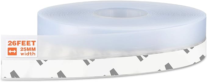 26 Feet Silicone Seal Strip, Door Weather Stripping Window Sealing Tape for Draft Stopper Adhesive Doors Windows and Shower Glass Gaps (Transparent, 25MM)