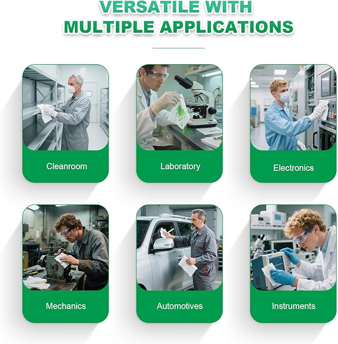 Cleanroom Wipes 6"x6" (300 Pcs, Cellulose/Polyester Blend, Grade B 56GSM) Lint Free Wipes for Laboratory, Electronics, Pharmaceutical,Printing,Automotives and Semiconductor Industries