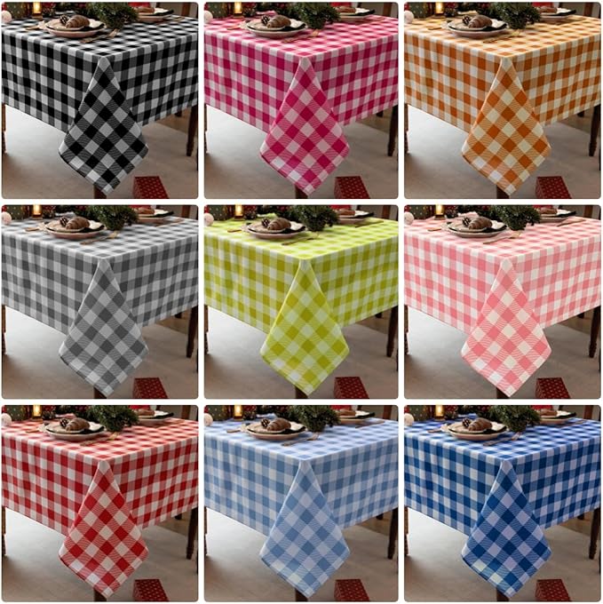 Classic Gingham Tablecloth Fabric - Oblong 58x120 Water Resistant Chequered Pattern Table Cloth for Indoor/Outdoor Use - Tabletop Cover for Birthday, Picnics, Gardens, and Parties