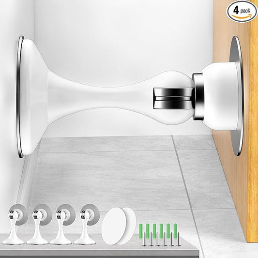 Crosize Magnetic Door Stoppers 4 Pack, Stainless Steel Door Catch for Wall and Floor Mounting, Door Holder Keep Door Open, No Drilling Door Stop with Adhesive Tapes, White