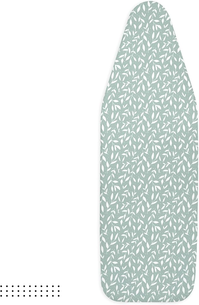 Encasa XO Ironing Board Cover and Pad 42"x14" - Thick 3mm Felt Padding, Drawstring Tightening & Lock, Easy Fit, Scorch & Stain Resistant, Fits Medium Ironing Board - Green Leaflet