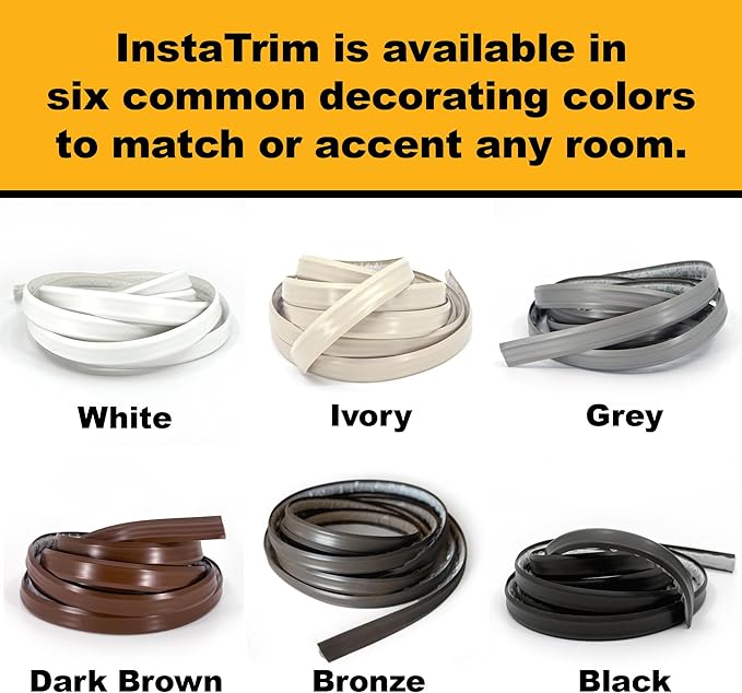 InstaTrim The Original Flexible Trim - 10ft Grey 1/2" Adhesive Trim with Many Uses Including Bathtubs, Sinks, Counters, Tile, Floors - Made in USA