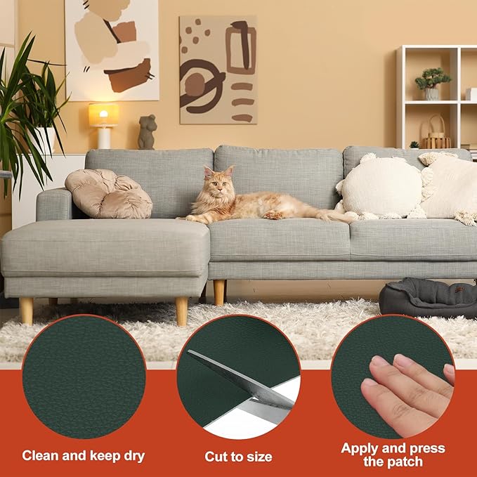 PATIKIL Leather Patches Tape for Furniture, 3.2 x 61 Inch Self Adhesive Vinyl Leather Repair Kit Cover Sheet for Couch, Sofa, Car Seats, Office Chair, Dark Green