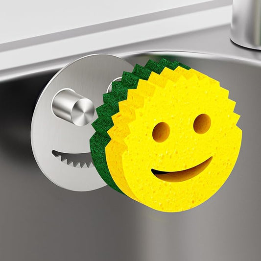 Sponge Holder for Kitchen Sink,Sink Caddy Organizer with Suction Cup Installation for Kitchen/Bathroom, Self Draining,Sponge Caddy for Holding Smiley Sponges-Silver