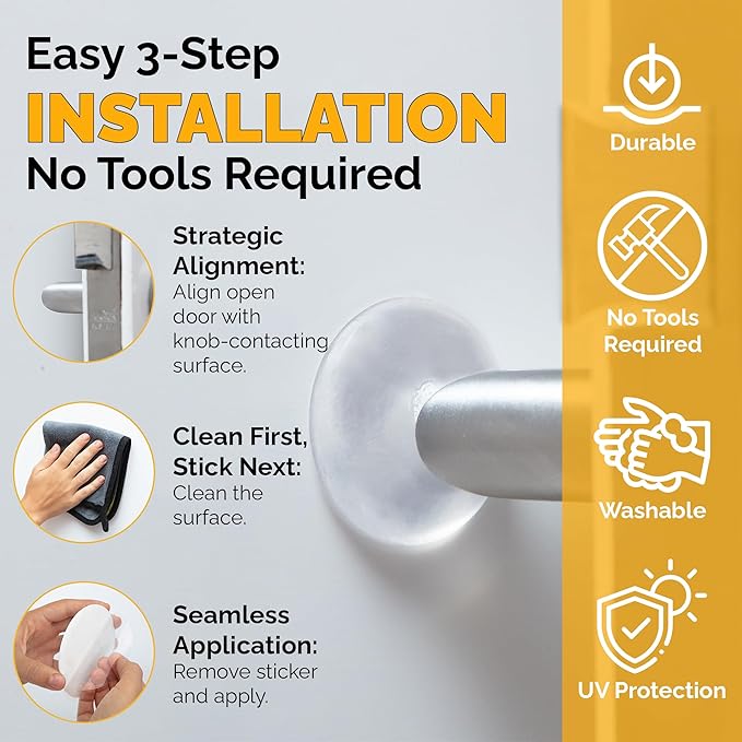 Ducki Door Stop Wall Protector | Self Adhesive Door Knob Wall Protectors from Door Knobs | Rubber Door Stoppers for Wall Damage & Noise | Durable, Shock Absorbent & Discreet | 4 Pack Clear Door Stops