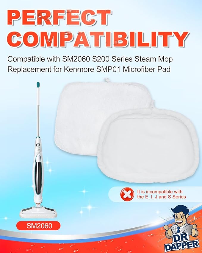 DR DAPPER 4 Pack SMP01 Steam Mop Pads Compatible with Kenmore SM2060 S200 Series, Steam-Mop Reusable Washable Floor Mop Pad for Hardwood Floor Steam Cleaner