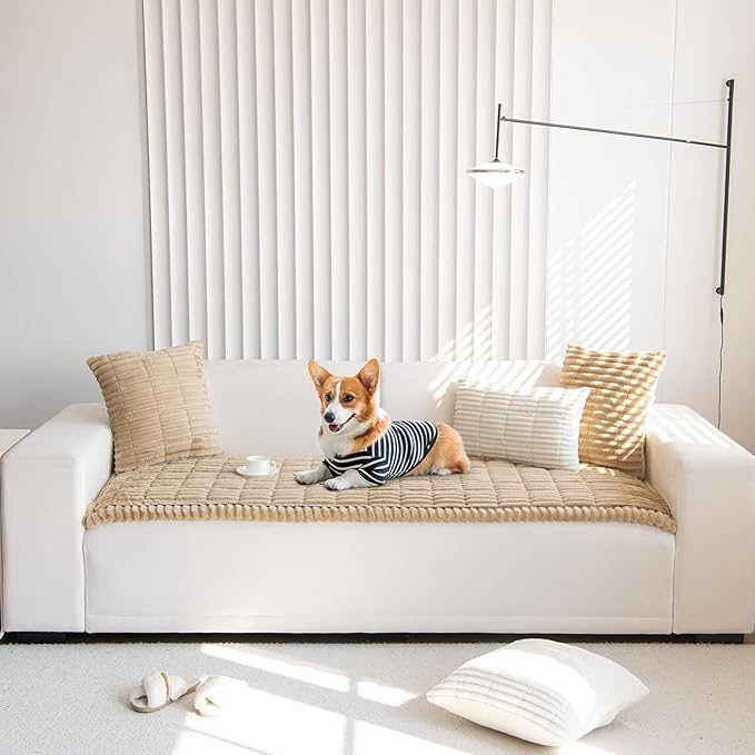 OTOB Couch Cover for Dogs Washable, Non Slip Plush Sofa Covers for 3 Cushion Couch, Fuzzy Pet Friendly Mat Bed Furniture Protector Sofa Slipcover, All Seasons (Coffee, 27.6" x 70.9")