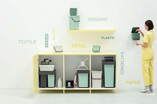 Brabantia Sort & Go Food Trash Can (1.6 Gal/Jade Green) Small Countertop Kitchen Compost Caddy with Handle & Removable Lid, Easy Clean, Fixtures Included for Wall/Cupboard Mounting
