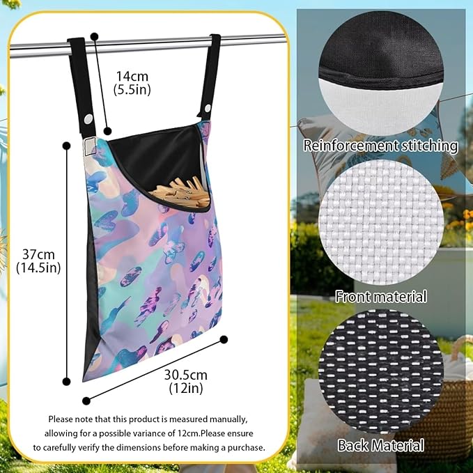 Leopard Print Clothespin Pouch Clothespin Bag with Hanging Hook Waterproof Clothes Pin Hanging Bag Space-Saving Clothespin Storage Organize Clothespin Bag for Clothesline Outdoor