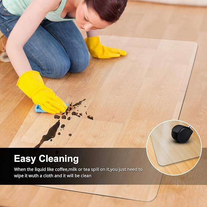Kuyal Office Chair Mat for Hardwood Floor, 36'' x 48'' Rectangle Transparent Desk Thick Durable Chair Mat for Rolling Chairs, Easy Glide, Floor-Protector