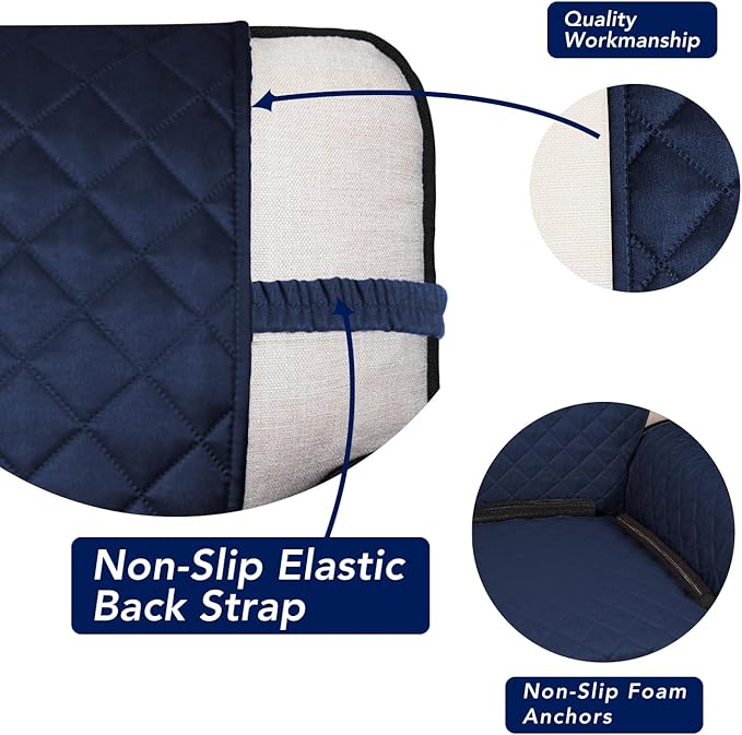 PureFit Reversible Quilted Sofa Cover, Water Resistant Slipcover Furniture Protector, Washable Couch Cover with Non Slip and Elastic Straps for Kids, Dogs, Pets (Oversized Loveseat, Navy/Navy)