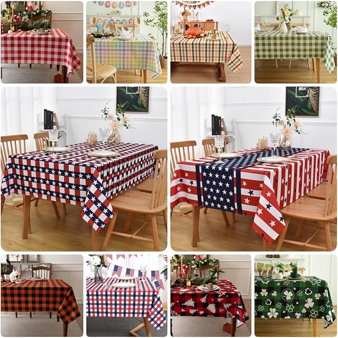Waterproof Christmas Tree Tablecloth Fabric - Red Oblong 52x70 Inch Classic Buffalo Tartan Festive Table Cloth for Indoor Use - New Year Tabletop Cover for Dinner, BBQs, and Parties