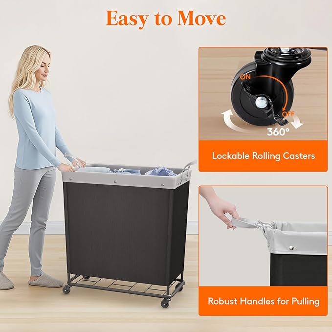 Lifewit 240L Laundry Basket with Wheels, Large Heavy Duty Commercial Rolling Laundry Hamper with Handles, Tall Steel Frame Laundry Cart for Laundry Room Bedroom Hotel Home Dorm, Black