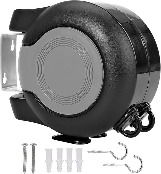 Retractable Double Clothesline – 49 ft x 2 Heavy Duty Clothes Line for Indoor & Outdoor Use, Dual Laundry Line with Easy Installation (Grey Black)