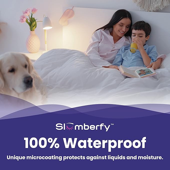 Twin Size Waterproof Cooling Mattress Protector by Slumberfy - Premium Skin-Safe Cover, Natural Fabric with ArcticTex Technology, Noiseless Quilted Cover – 39x75 in.