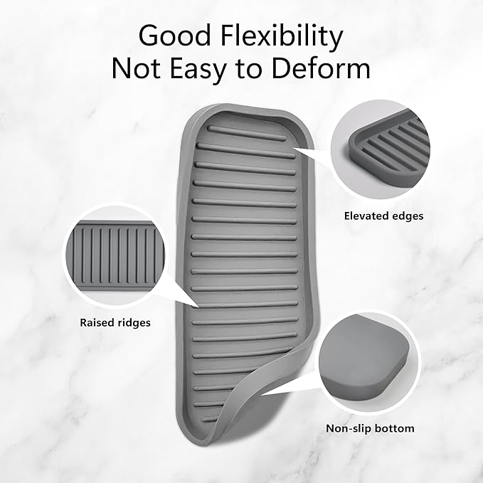 Mofason Silicone Soap Tray, Bathroom Kitchen Finishing Tray, Kitchen Sink with Soap Rack, Sponge Tray, Soap and Sponge Sink Organizer（Mist, 2 Pack）
