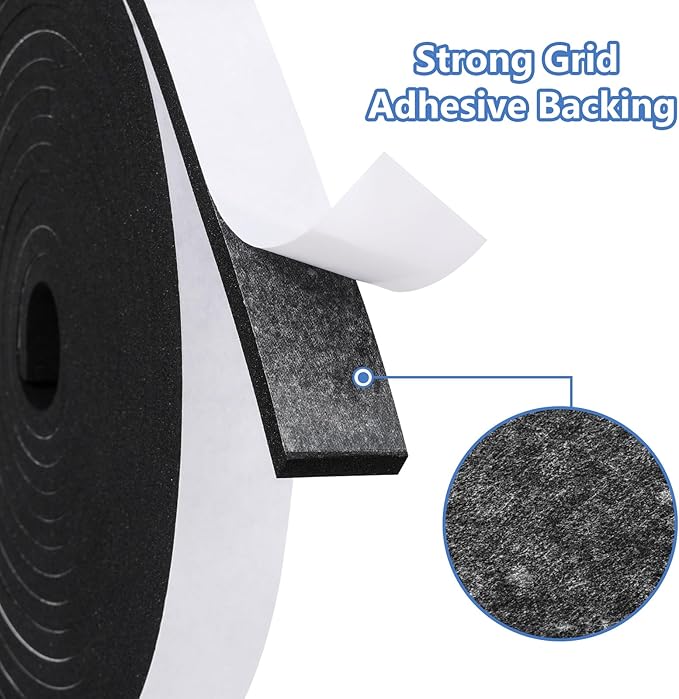 Weather Stripping Door Seal Strip (3/5 Inch X 1/8 Inch X 26Feet), Strong Adhesive, Lightproof, Soundproof, Weatherproof Foam Tape Insulation for Sliding Door, Front Door Frame, Windows- Black
