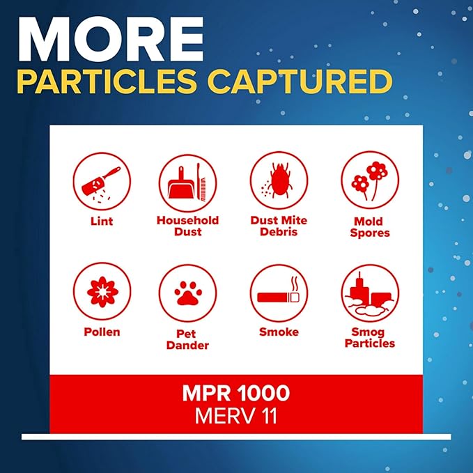 Filtrete 16x25x2 AC Furnace Air Filter, MERV 11, MPR 1000, Allergen Defense, 3-Month Pleated 2-Inch Electrostatic Air Cleaning Filter, 4 Pack (Actual Size 15.5 x 24.5 x 1.75 in)