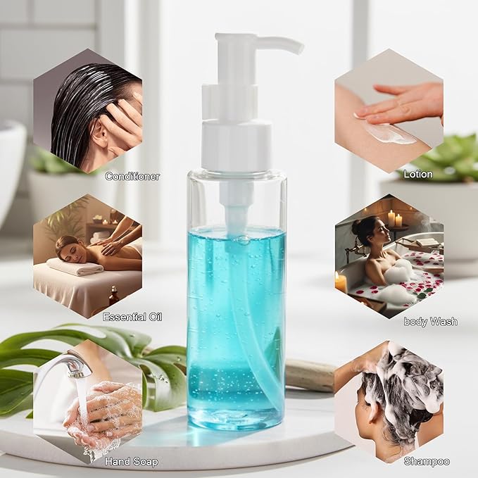 7 Pack 3.4 Oz/100ml Travel Pump Bottle TSA Approved Empty Plastic Pump Bottles Dispenser Portable Refillable Container Clear Lotion Dispenser Bottle for Shampoo Shower Gel