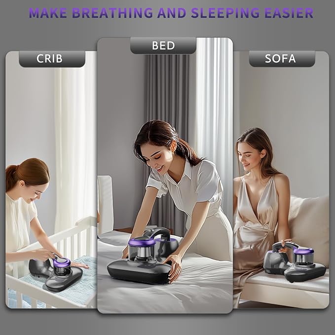 Mattress Vacuum Cleaner, Handheld UV Bed Vacuum Cleaner 16KPa & 12800 Vibrations Per/Min Upgraded Effectively Clean Up Bed, Pillows, Cloth Sofas, Carpets and Ther Fabric Surfaces