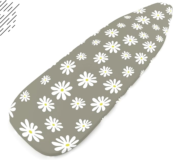 Encasa XO Ironing Board Cover and Pad 54"x15" - Thick 3mm Felt Padding, Drawstring Tightening & Lock, Easy Fit, Scorch & Stain Resistant, Fits Standard Large Ironing Board - Daisy Grey