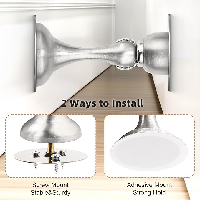 Probrico Brushed Nickel Magnetic Door Stoppers for Bottom of Door, Stainless Steel Magnet Door Catch Door Stops to Keep Door Open, Heavy Duty Door Holder, Wall and Floor Mounting, 6 Pack