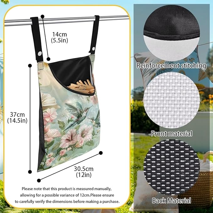 2 Pcs Hummingbird Clothespin Bag for Outdoor Laundry Clothesline and Clothes Pin Holder Clothespin Bag for Clothes Pins Heavy Duty Outdoor Use