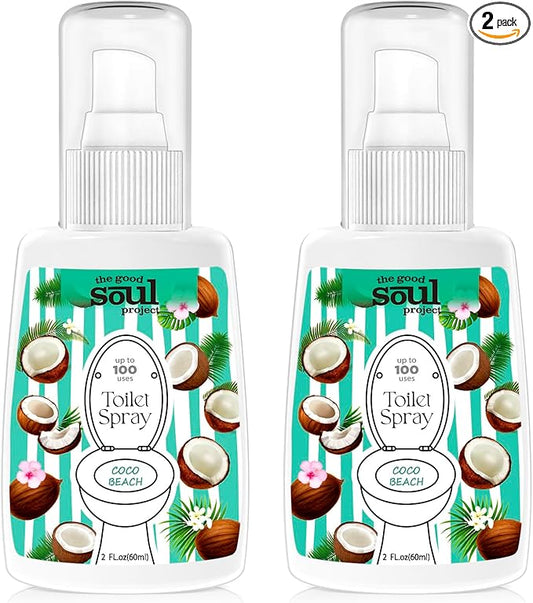 Toilet Spray, Coco Beach, Bathroom Odor Eliminator, Travel Size Air Freshener Spray, 2 Fl.Oz(2 Pack)