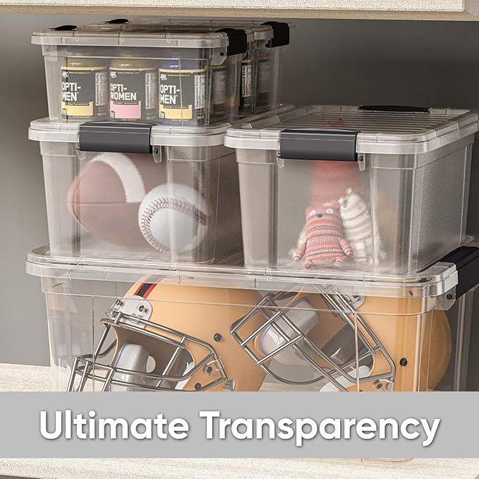 Superio Clear Storage Boxes with Lids, 11 Quart Plastic Container Bins for Organizing, Stackable Crates, BPA Free, Non Toxic, Odor Free, Organizers for Home, Office, School, and Dorm