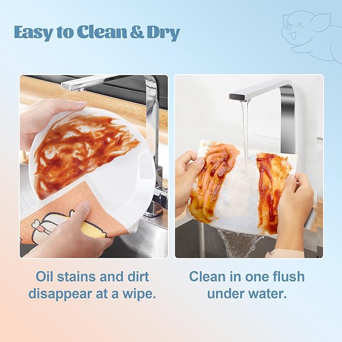 JOYMOOP Cartoon Cellulose Cleaning Cloth, Reusable Absorbent Dish Towels, Non-Scratch Washable Rags for Cookware, Kitchen and Household Cleaning - 6pcs, 6.7×7.9inch
