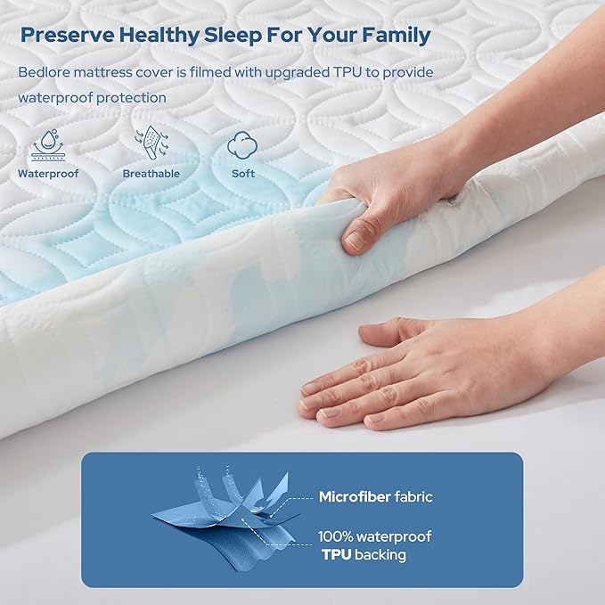 BEDLORE Waterproof Mattress Protector, California King Size Noiseless Mattress Pad with Deep Pocket 6"-18" Depth, Soft Breathable Bed Mattress Cover Washable for Home, Bedroom, Hotel (White)