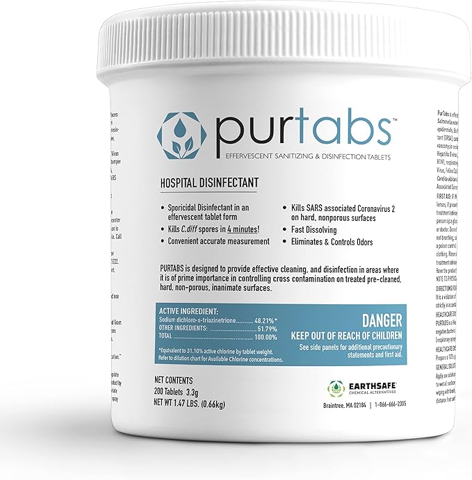 3.3 gram Sporicidal NaDCC Tablet Disinfectant - Multipurpose, Concentrated Dissolving Tabs for Bulk Solution, Use with Protexus Handheld Electrostatic Sprayer