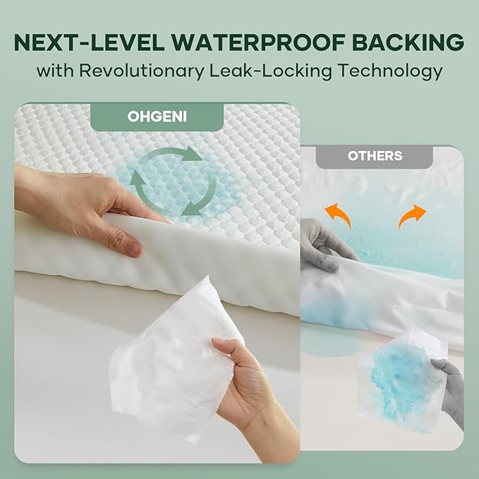 OhGeni 100% Waterproof Mattress Protector, Crib Size, Fitted Sheet with Stretchable Pockets, Deep Sleep Noiseless Soft. Breathable Cooling Hypoallergenic Material, Mattresses Cover for Bed