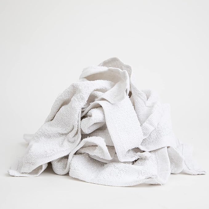 Arkwright W11 Terry Cloth Towels for Cleaning - Pack of 8 - Soft Cotton Blend Washable Multi-Purpose Bar Mop, Absorbent & Quick Dry, Bulk Bag of Rags for Kitchen, Auto Shop, and Garage, 5 lb, White