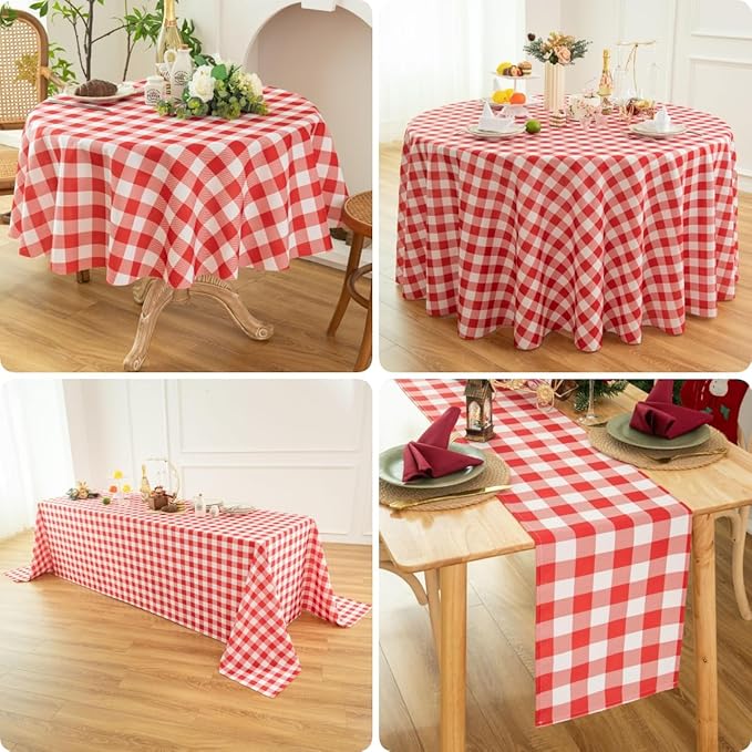 Waterproof Plaid Tablecloth Fabric - Round 120 Inch Classic Gingham Checker Table Cloth for Indoor/Outdoor Use - Buffalo Table Cover for Picnics, BBQs, and Parties