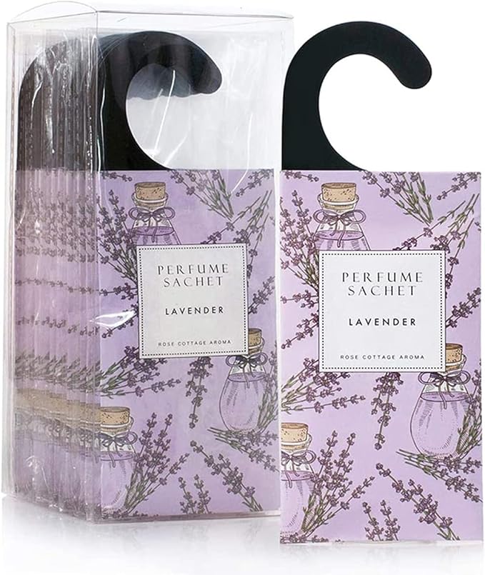 ROSE COTTAGE Large 12 Packs Lavender Hanging Closet Deodorizer Air Freshener Long Lasting Scented Sachets Smell Goods for House