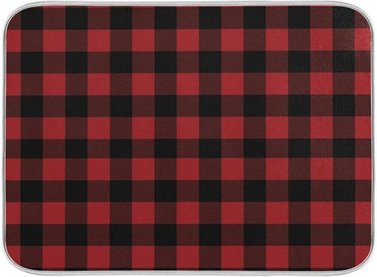 Red and Black Buffalo Plaid Dish Drying Mat 16x18 for Kitchen Merry Christmas Winter Xmas Dishes Pad Dish Drainer Rack Mats Absorbent Fast Dry Kitchen Accessories