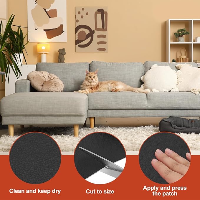 PATIKIL Leather Patches Tape for Furniture, 6.3 x 61 Inch Self Adhesive Vinyl Leather Repair Kit Cover Sheet for Couch, Sofa, Car Seats, Office Chair, Black