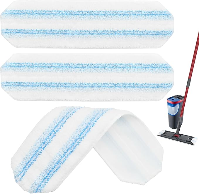 Mop Replacement Pads Compatible with O-Cedar H2prO Flat Mop System, 3 Pack Microfiber Mop Heads Replacements for Ocedar Flat Mop, Washable and Reusable Mop Pad Refills, Safe on Hard Floors
