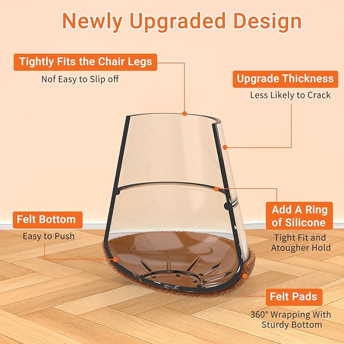 Chair Leg Floor Protectors Small 24Pcs,Silicone Chair Leg Protectors for Hardwood Floors/Tiles,360°Wrapped Felt Bottom to Prevent Scratch and Reduce Noise, Round Clear