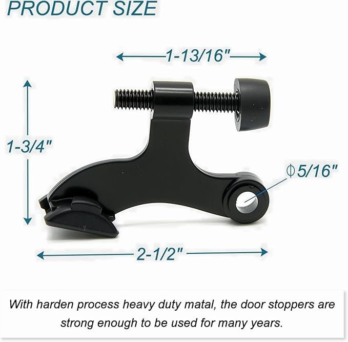 8 Pack Hinge Pin Black Door Stopper, Adjustable Heavy Duty Hinge Pin Door Stop with Black Rubber Bumper Tips