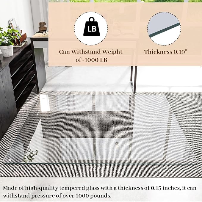 [Tempered Glass] 48" x 48" Glass Chair Mat, 1/5" Thick Office Chair Mat for Carpet or Hardwood Floor, Heavy Duty Hard Chair Mats with Round Corner and Polished Edge, Carpeted Floor Protector