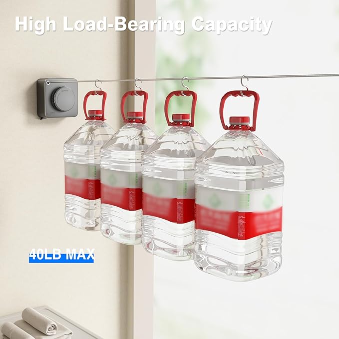 Retractable Clothesline Indoor, Non-Sagging Outdoor Clothes Line Retracting Heavy Duty Clothes Drying Laundry Line Wall Mounted Stainless Steel Line-15.1 Feets(Square-Gray)