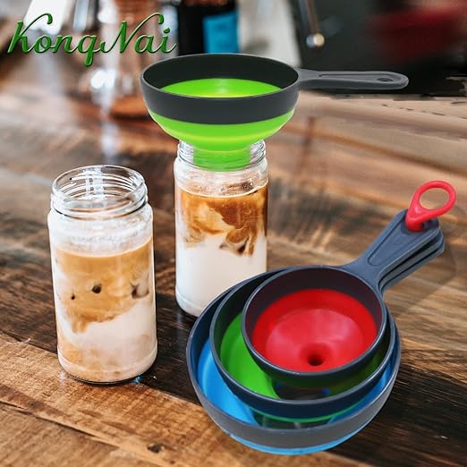 KongNai Canning Funnel for Wide and Regular Jars，Wide Mouth Funnels Sets of 3, Large for Mason Jar, Food Grade Collapsible Silicone Kitchen Accessories for Transfer Jam, Juice, Spices and Oil
