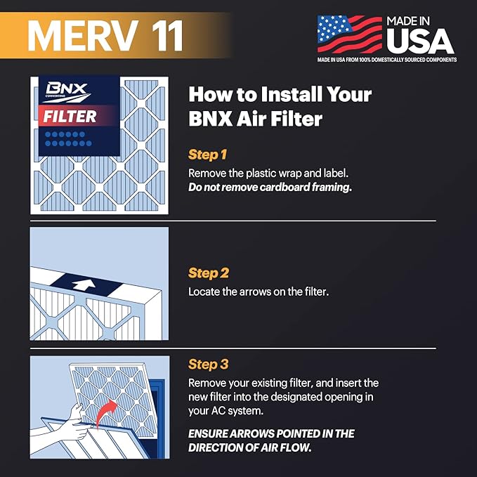 BNX TruFilter 20x23x1 Air Filter MERV 11 (12-Pack)- MADE IN USA - Allergen Defense Electrostatic Pleated Air Conditioner HVAC AC Furnace Filters for Allergies, Dust, Pet, Smoke, Allergy MPR 1200 FPR 7