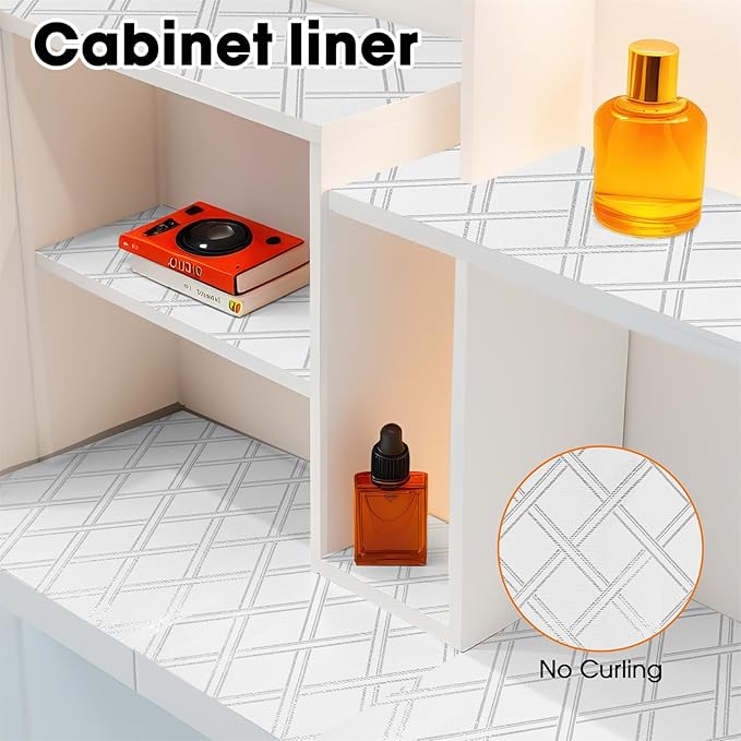 Drawer and Shelf Liner for Kitchen Cabinets Non-Adhesive, Non-Slip Cabinet Liner Shelf Paper Strong Grip Waterproof Easy to Clean for Kitchen Shelves Cupboard,Silver Geometric,12IN X 30FT