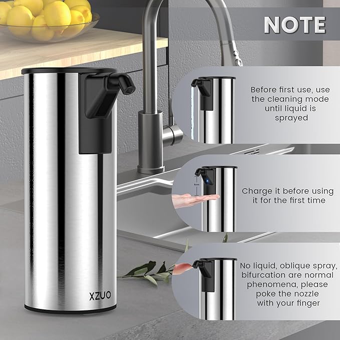Automatic Soap Dispenser Touchless 11.8oz 4-Level Adjustment Auto Hand Soap Dispenser Stainless Steel Battery Operated for Bathroom Kitchen Hotel