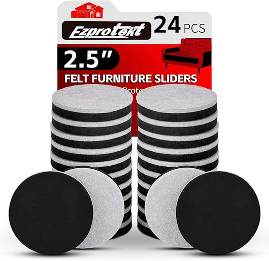 24 PCS 2.5" Felt Furniture Movers Sliders for Hardwood Floors, Reusable Felt Furniture Moving Pads, Sliders for Moving Heavy Sofa Couch Fridge, Furniture Glides Easily and Quickly (Beige, Round)